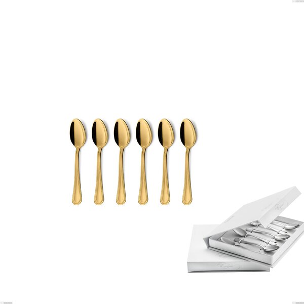 Domus Gold Set of 6 Moka Spoons in Book-style Box, 18/10 Stainless Steel, 3 mm Thickness
