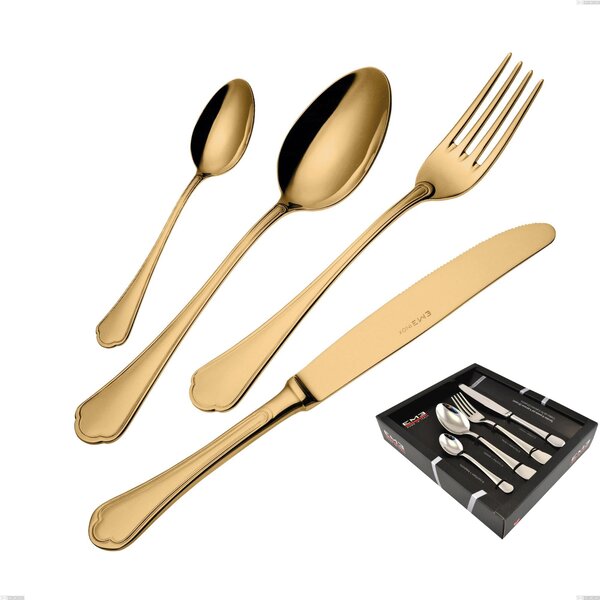 Domus Gold 24 Piece Cutlery Set in Display Case, 18/10 Stainless Steel, 3 mm Thickness