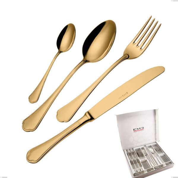 Domus Gold 24-Piece Cutlery Set in Case, 18/10 Stainless Steel, 3 mm Thickness