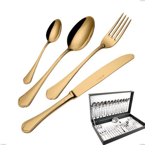 Domus Gold 51-piece cutlery set in canteen box, 18/10 stainless steel, 3 mm thickness