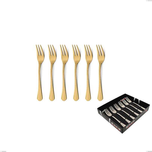 Set of 6 Domus Gold dessert forks in display case, 18/10 Stainless Steel, 3 mm thickness