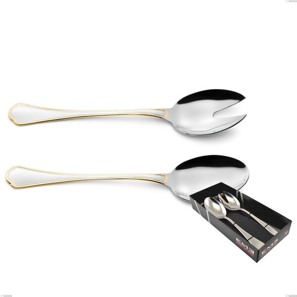 Domus Oro 2 Piece Salad Set in Display Box, 18-10 Stainless Steel, 24 Carat Polished Gold, 3 mm Thickness
