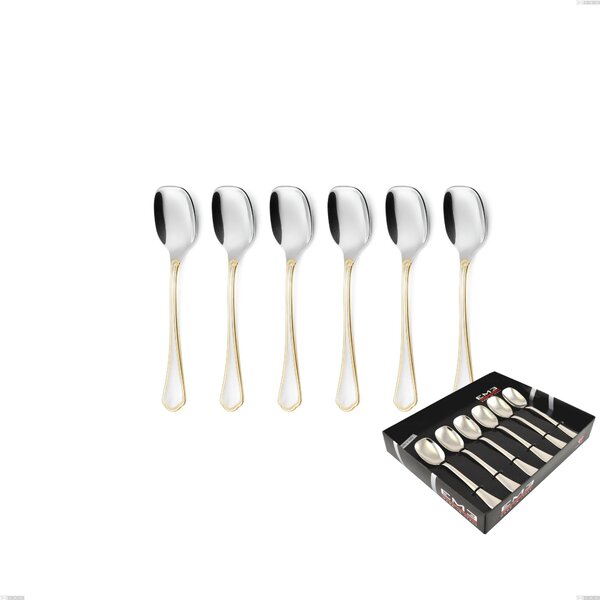 Domus Oro Set of 6 Ice Cream Spoons in Display Box, 18-10 Stainless Steel, 24 Carat Polished Gold, 3 mm Thickness