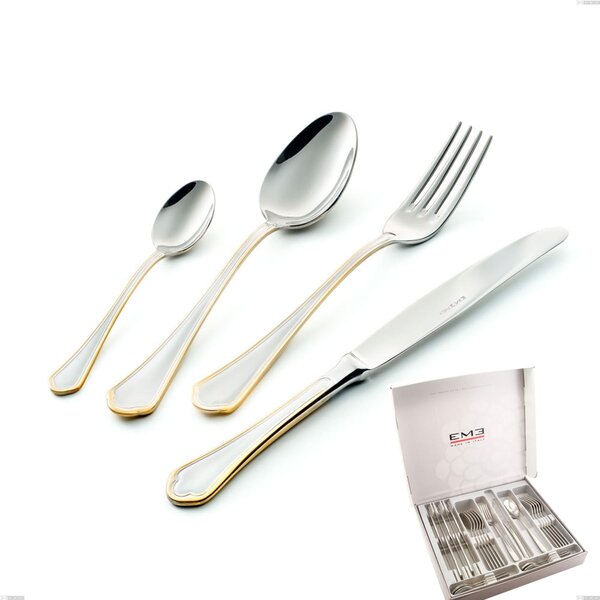 Domus Oro 24 Piece Cutlery Set in Case, 18-10 Steel, 24 Carat Polished Gold, 3 mm Thickness