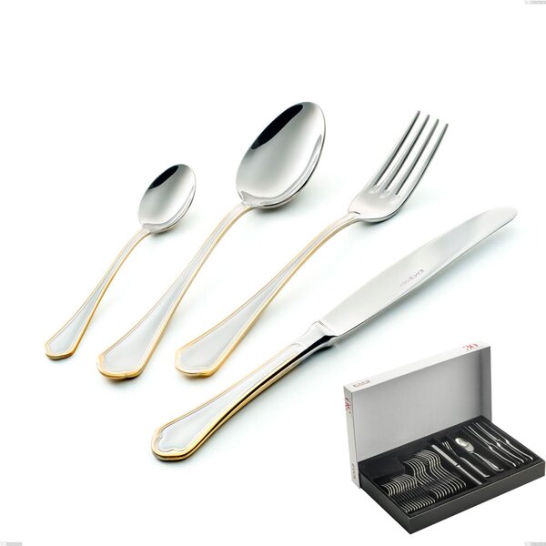 30-piece Domus Oro cutlery set in panoramic packaging, 18-10 stainless steel, polished 24-carat gold, 3 mm thickness