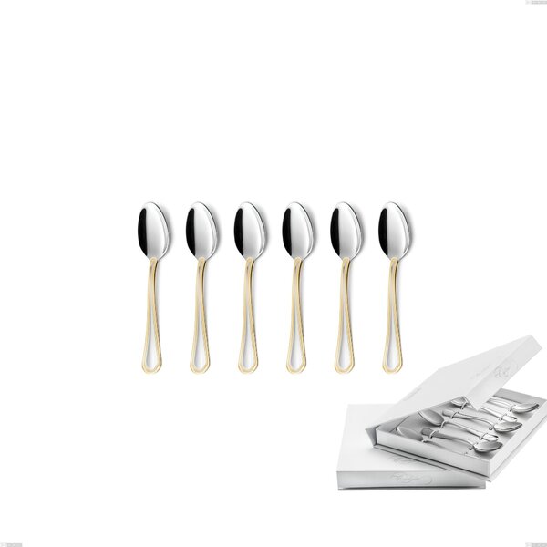 Set of 6 Domus Oro Moka Spoons in Book Closure Box, 18-10 Stainless Steel, 24 Carat Polished Gold, 3 mm Thickness