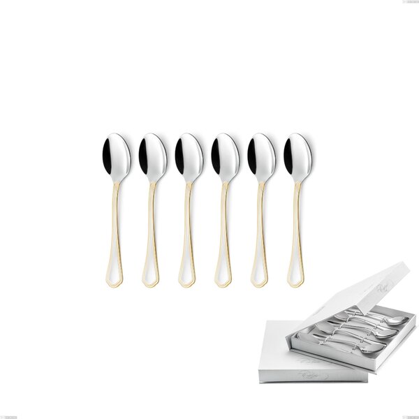 Domus Oro Set of 6 Coffee Spoons in Book-style Case, 18-10 Steel, 24 Carat Polished Gold, 3mm Thickness
