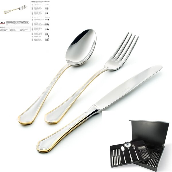 DOMUS ORO 113-Piece Cutlery Set Stainless Steel 18/10 Mirror Polished 3 mm Thickness in Wooden Case