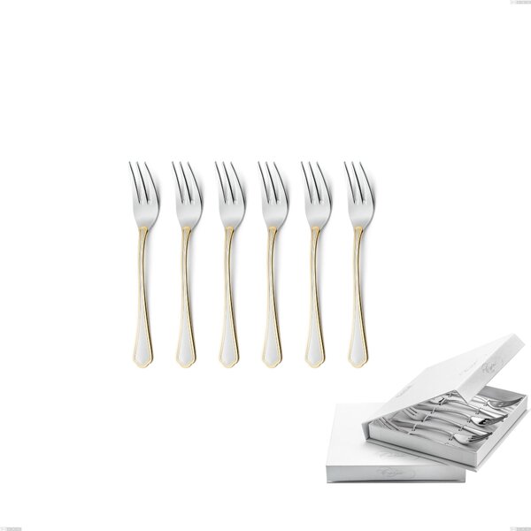Domus Oro Set of 6 Dessert Forks in Book-style Box, 18-10 Stainless Steel, 24-carat Polished Gold, 3mm Thickness