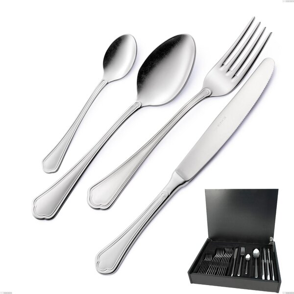 Domus Silver 24-piece cutlery set in wooden case, 18/10 Stainless Steel, 3 mm thickness