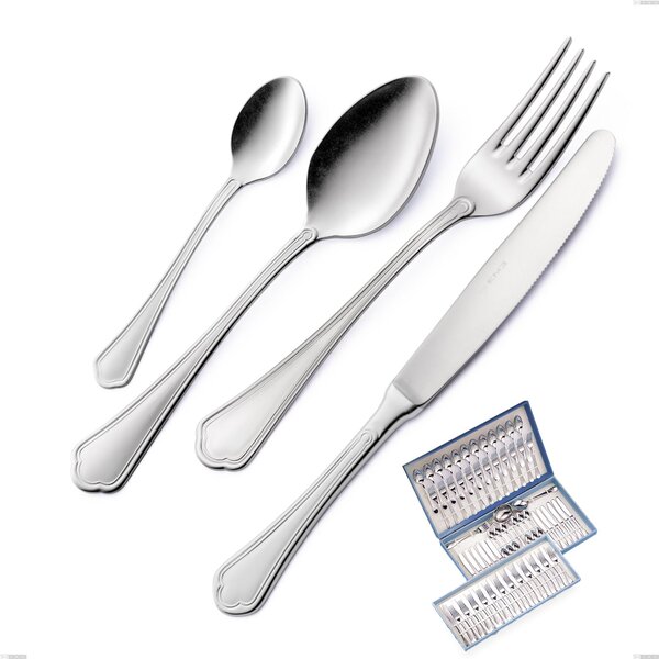 75-Piece Domus Silver Cutlery Set in Gift Case, 18/10 Stainless Steel, 3 mm Thickness