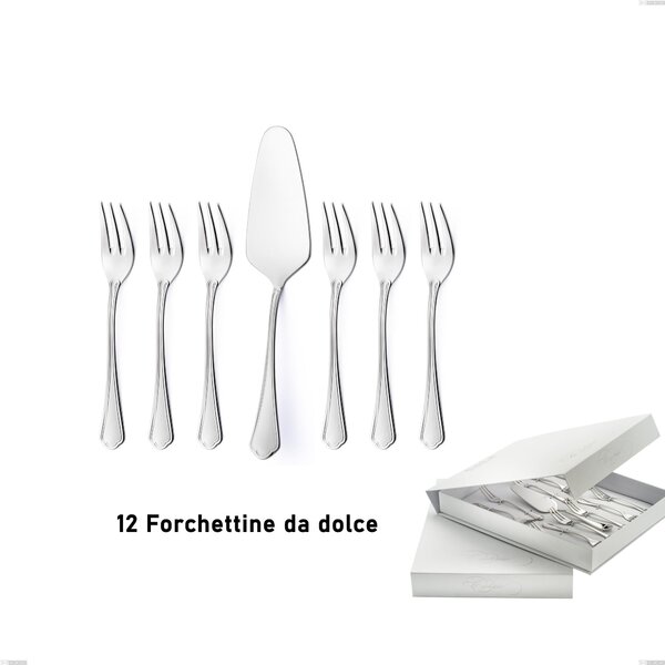 13-piece Dessert Cutlery Set, Small Forks and Dessert Spatula Domus Silver in Book-style Case, Stainless Steel 18/10, 3 mm Thickness