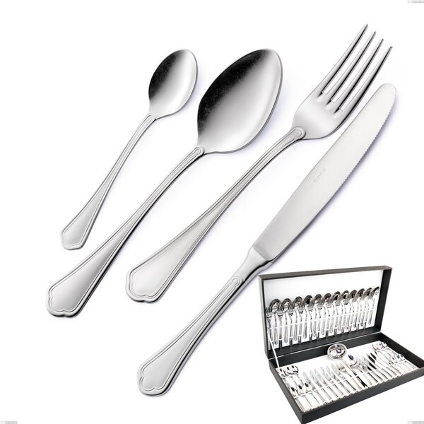 Domus Silver 51-Piece Cutlery Set in Canteen Box, 18/10 Stainless Steel, 3 mm Thickness