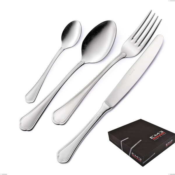 Domus Silver 49-Piece Cutlery Set in Gift Box, 18/10 Stainless Steel, 3mm Thickness