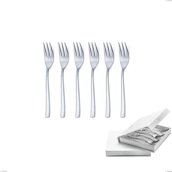 Set of 6 Duna Dessert Forks in Book-Style Box, Polished Stainless Steel (Aisi 304)