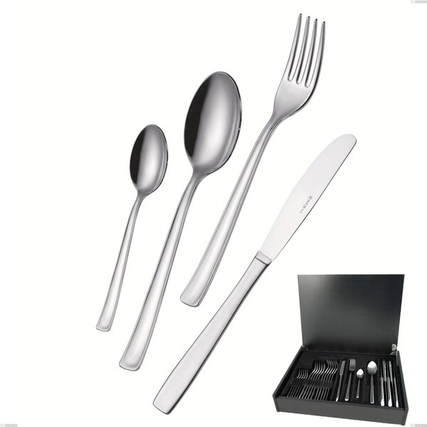 Duna 24 Piece Cutlery Set in Wooden Box, Economical Canteen Knife, Polished Stainless Steel (Aisi 304)