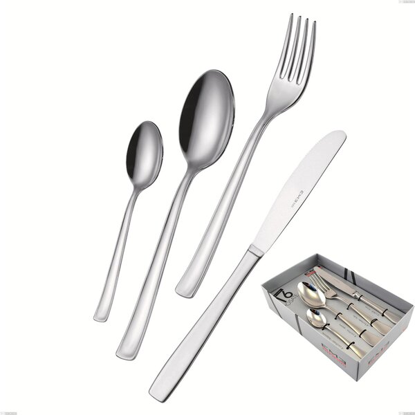 Duna 16-piece cutlery set in showcase box with economical knife, Polished stainless steel (Aisi 304)