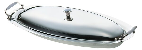 LORY 60 cm Polished Stainless Steel Fish Kettle with Stainless Steel Lid and Grey Mother-of-Pearl ABS Handles