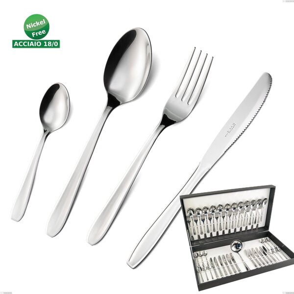 49-Piece Eco Cutlery Set in Canteen Box, Eco Nomical Knife, AISI 430 Stainless Steel Nickel Free Polished Cutlery, 1.5 mm Thickness Eco
