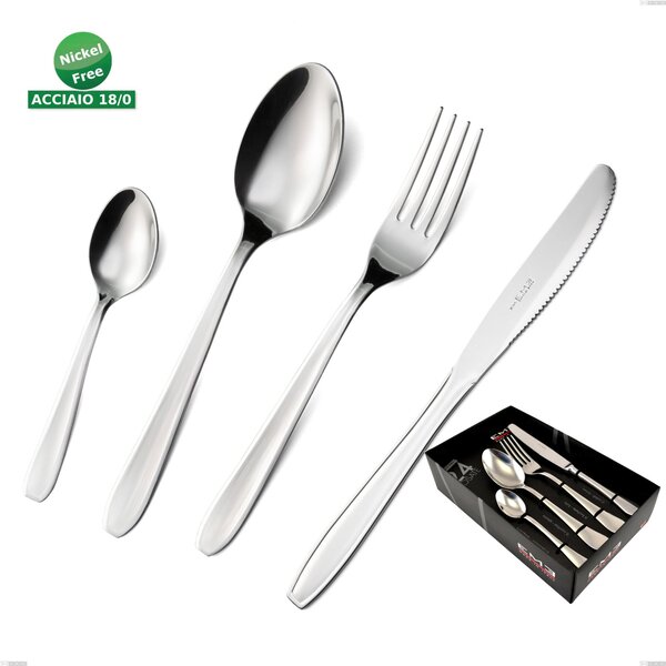Eco 24 Piece Cutlery Set in Display Case, Eco-Friendly Knife, AISI 430 Stainless Steel Nickel Free, Polished Cutlery, 1.5 mm Thickness