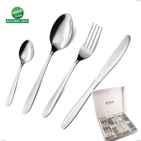 24-Piece Eco Cutlery Set in Case, Eco Nomico Knife, Nickel-Free AISI 430 Stainless Steel Polished Cutlery, 1.5 mm Thickness