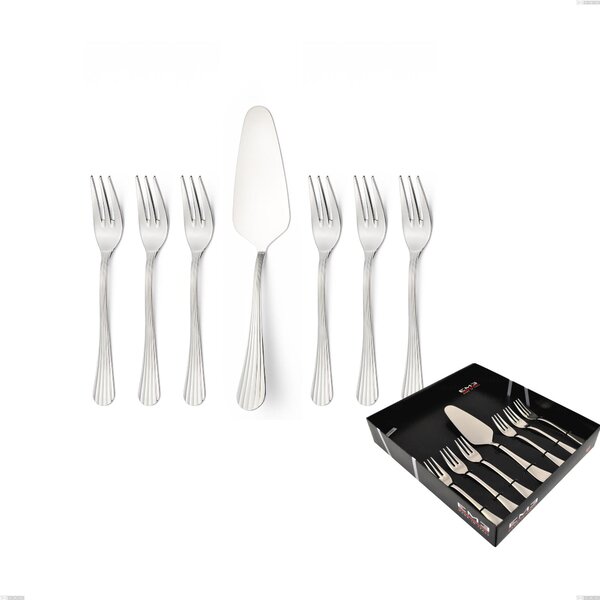 Eden Dessert Treats Cutlery Set, 7 Pieces Including Small Forks and Serving Spatula, Display Case, Stainless Steel 18.10 (AISI304), 3.0 mm Thickness