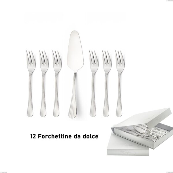Eden Dessert Cutlery Set 13 Pieces, Small Forks and Cake Server in Book Style Box, Stainless Steel 18.10 (AISI304), 3.0 mm Thickness