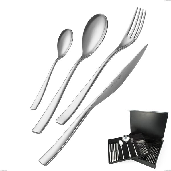 75-piece Cutlery Set in Wooden Case, Economic Etoile Inox Knife, 18/10 (AISI304), 4 mm Thickness, Mirror Polished Stainless Steel Finish