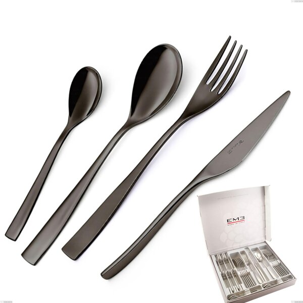 EtoIle PVD Black 24 Piece Cutlery Set in Presentation Box, Polished 18/10 Stainless Steel, 4 mm Thickness, PVD Black
