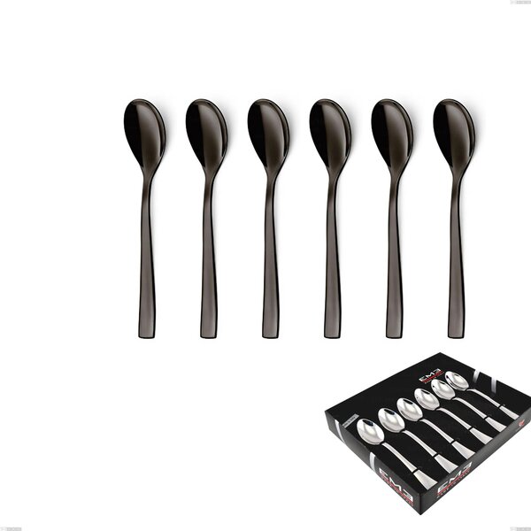 Set of 6 EtoIle PVD Black Coffee Spoons in Display Box, Polished 18/10 Stainless Steel, 4 mm Thickness, PVD Black