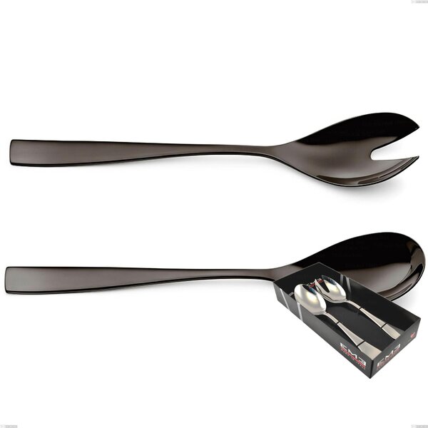 EtoIle PVD Black 2 Piece Salad Set in Display Box, Polished 18/10 Stainless Steel, 4 mm Thickness, PVD Black