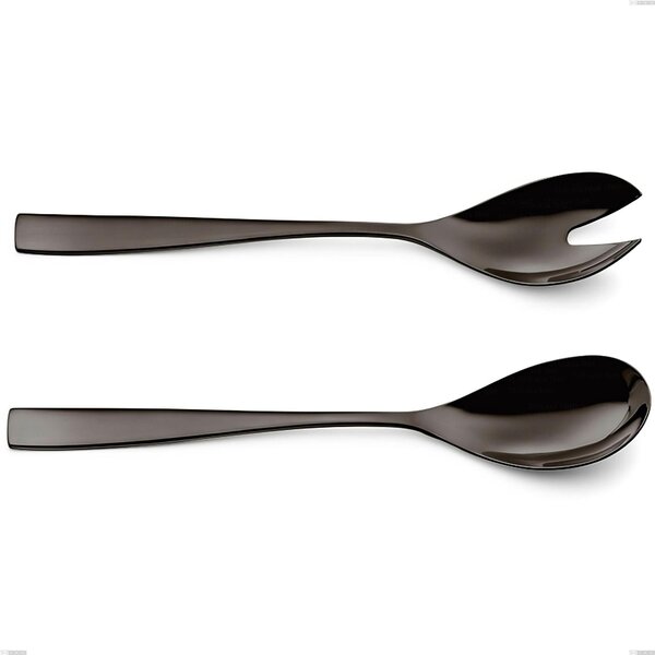 EtoIle PVD Black Salad Cutlery, Polished 18/10 Stainless Steel, 4 mm Thickness, 260 mm Length, PVD Black