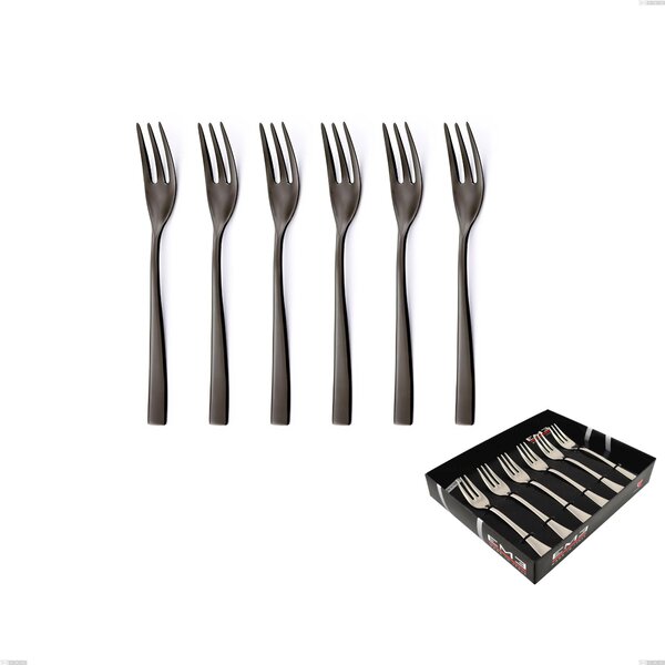 EtoIle PVD Black Set of 6 Dessert Forks in Display Box, Polished 18/10 Stainless Steel, 4 mm Thickness, PVD Black