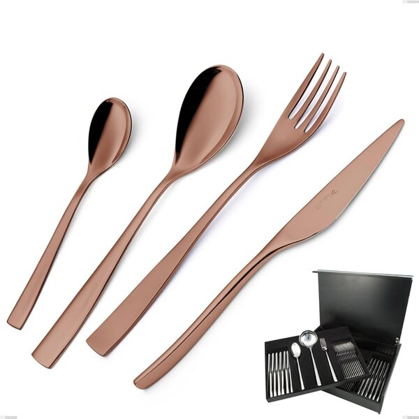 75 Piece Cutlery Set in Wooden Case Etoile PVD Chocolate, Polished 18/10 Stainless Steel, 4 mm Thickness, PVD Chocolate