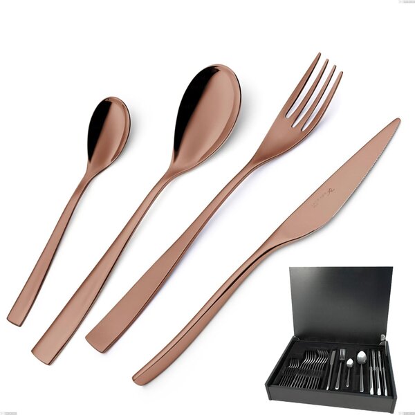 24-Piece Etoile PVD Chocolate Cutlery Set in Wooden Case, Polished 18/10 Stainless Steel, 4 mm Thickness, PVD Chocolate