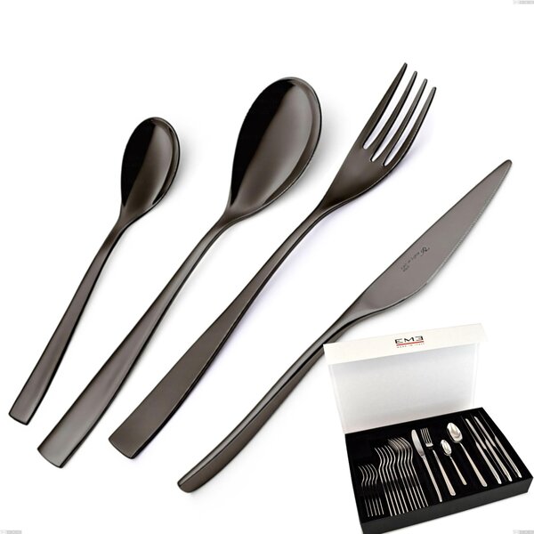 EtoIle PVD Black 24-piece cutlery set in panoramic packaging with book closure, Polished 18/10 stainless steel, 4 mm thickness, PVD black
