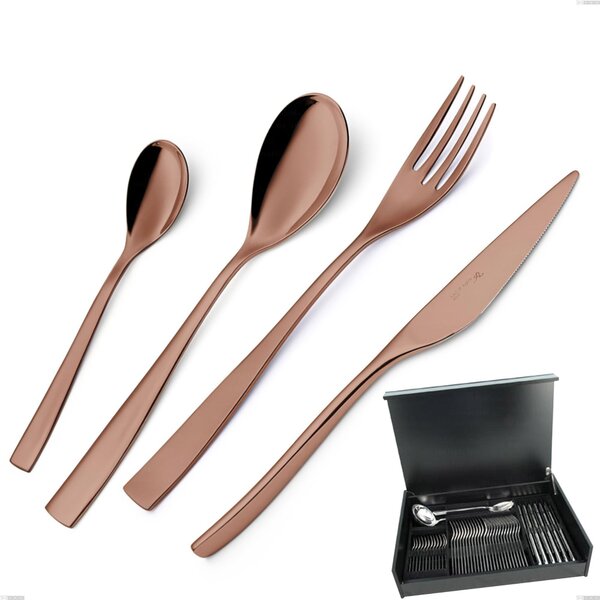 51-Piece Etoile PVD Chocolate Cutlery Set in Wooden Case, Polished 18/10 Stainless Steel, 4 mm Thickness, PVD Chocolate