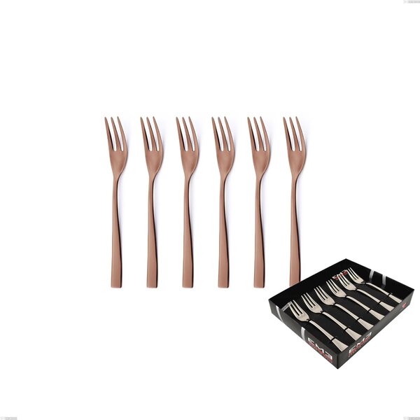 Set of 6 Etoile PVD Chocolate Dessert Forks in Display Box, 18/10 Polished Stainless Steel, 4 mm Thickness, PVD Chocolate