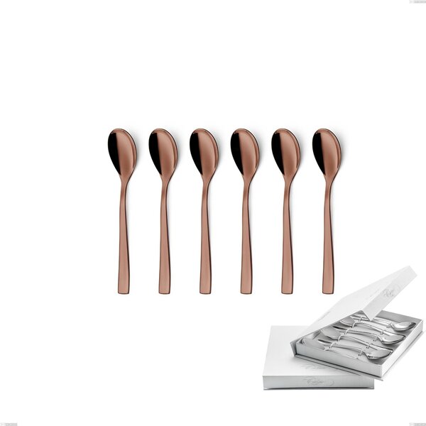 Set of 6 Etoile PVD Chocolate coffee spoons in book-style box, 18/10 polished stainless steel, 4 mm thickness, PVD chocolate