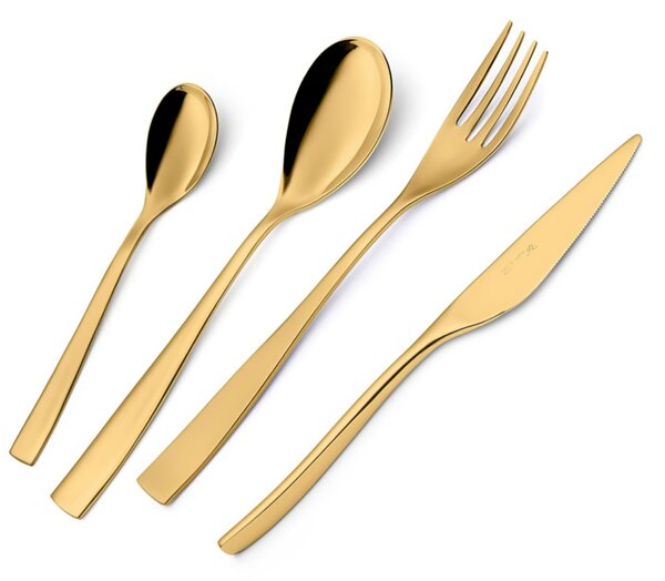 Etoile PVD Gold 24 piece cutlery set in case, 18/10 polished stainless steel, 4 mm thickness, gold PVD