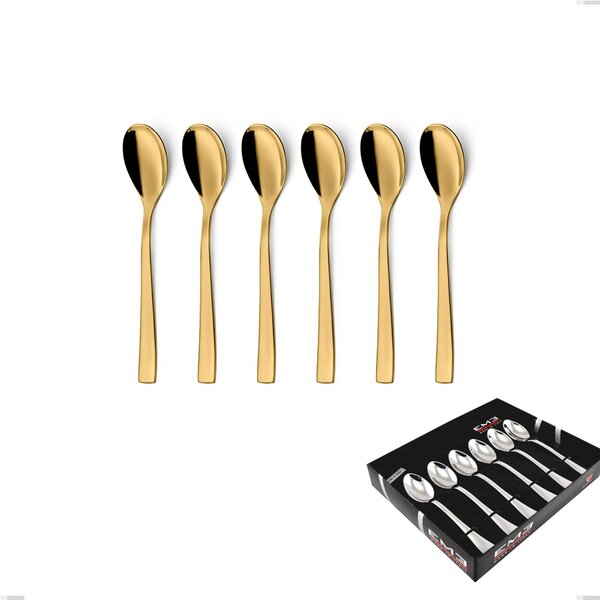 Set of 6 Etoile PVD Gold Coffee Spoons in Display Box, Polished 18/10 Stainless Steel, 4 mm Thickness, Gold PVD