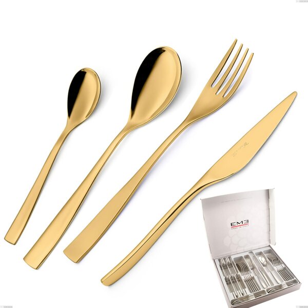 Etoile PVD Gold 24 piece cutlery set in case, 18/10 polished stainless steel, 4 mm thickness, gold PVD