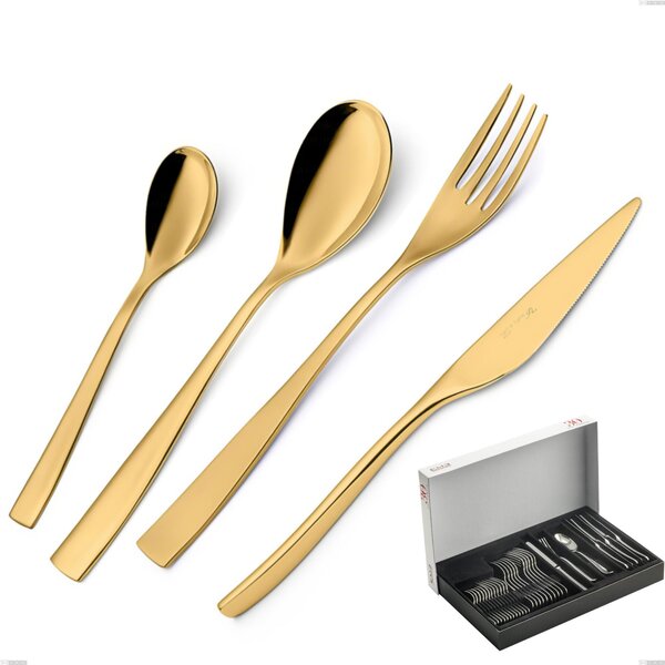 Etoile PVD Gold 30-piece cutlery set in panoramic packaging, 18/10 polished stainless steel, 4 mm thickness, gold PVD