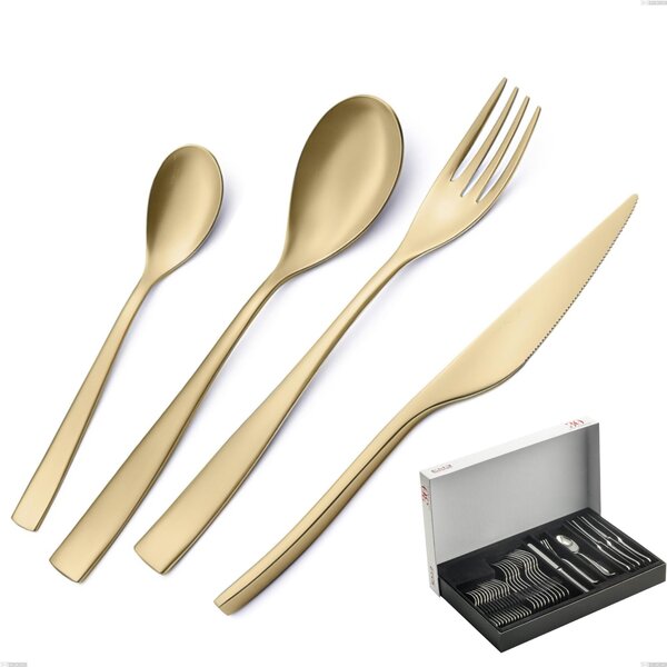 Etoile PVD Sandblasted Champagne 30-piece cutlery set in panoramic package, 18/10 sandblasted stainless steel, 4 mm thickness, champagne PVD