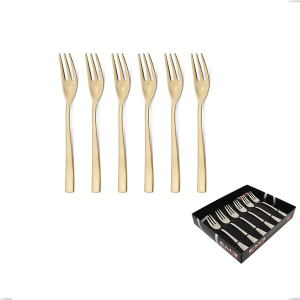 Etoile PVD Sandblasted Champagne Set of 6 Dessert Forks in Showcase Box, 18/10 Sandblasted Stainless Steel, 4 mm Thickness, Champagne PVD