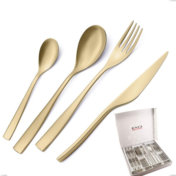 Etoile PVD Sandblasted Champagne 24 Piece Cutlery Set in Gift Box, 18/10 Sandblasted Stainless Steel, 4 mm Thickness, Champagne PVD
