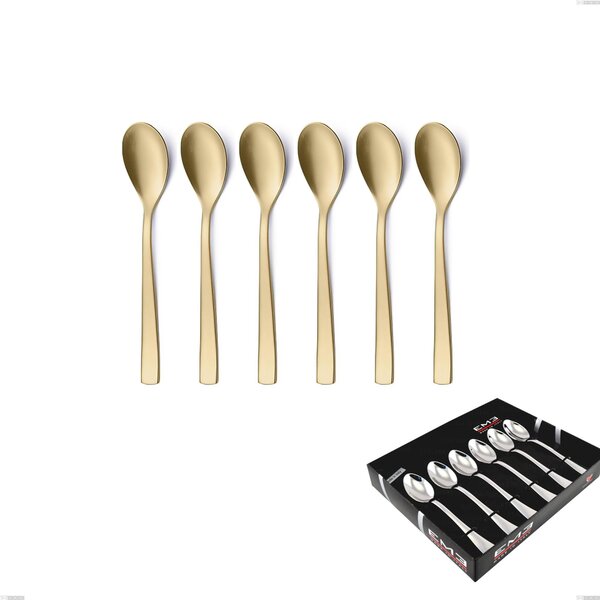 Set of 6 Etoile PVD Sandblasted Champagne Coffee Spoons in Showcase Packaging, Sandblasted 18/10 Stainless Steel, 4 mm Thickness, PVD Champagne