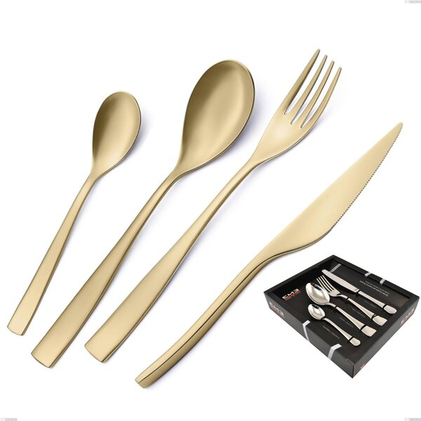 Etoile PVD Sandblasted Champagne 24-piece cutlery set, Sandblasted 18/10 Stainless Steel, 4 mm thickness, PVD champagne in showcase packaging