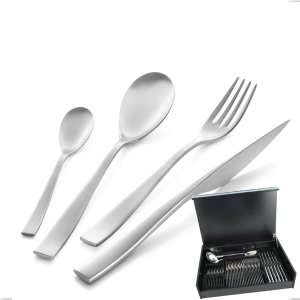 ETOILE Sandblasted 51-piece cutlery set in polished 18/10 stainless steel 4 mm thickness with Wooden Case