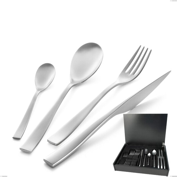 ETOILE Sandblasted 24 pieces cutlery set in polished 18/10 stainless steel 4 mm thickness in Wooden Case